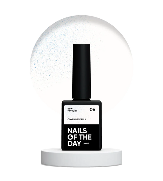Nailsoftheday Base de cobertura NUEVA Leche de fórmula 06: lechosa, translúcida con un brillo azul que crea el efecto de un tono más frío, capa base de camuflaje para uñas, 10 ml