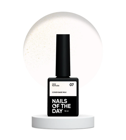 Nailsoftheday Base de cobertura NUEVA Leche de fórmula 07: lechosa, translúcida con brillo dorado que brinda una cálida iridiscencia dorada, capa base de camuflaje para uñas, 10 ml