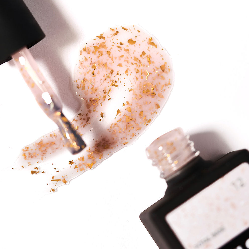 NAILSOFTHEDAY Potal base 12 - base beige con potal dorado, 10 ml