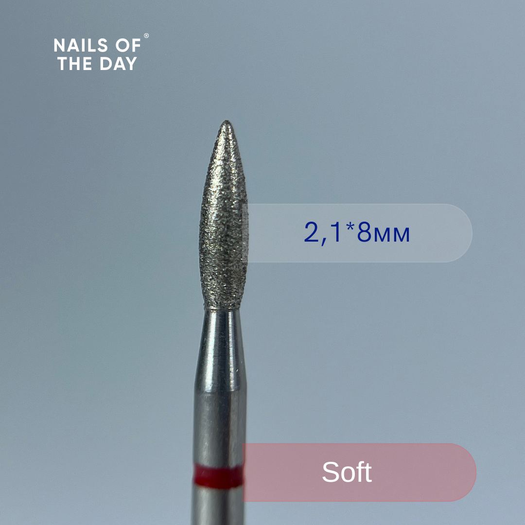 Fresa Nailsoftheday Flame - fresa de diamante rojo, 2,1*8 mm