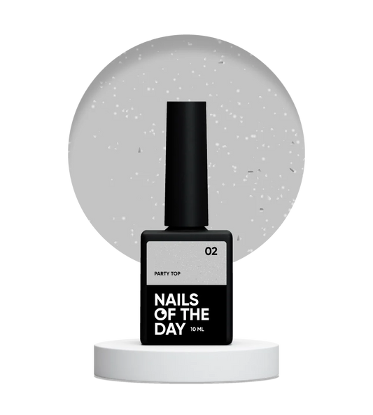 NAILSOFTHEDAY Party top 02 - transparente con brillo fino sin capa pegajosa para uñas, 10 ml
