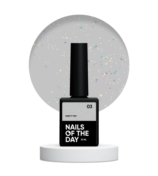 NAILSOFTHEDAY Party top 03 - transparente con brillo holográfico sin capa adhesiva para uñas, 10 ml