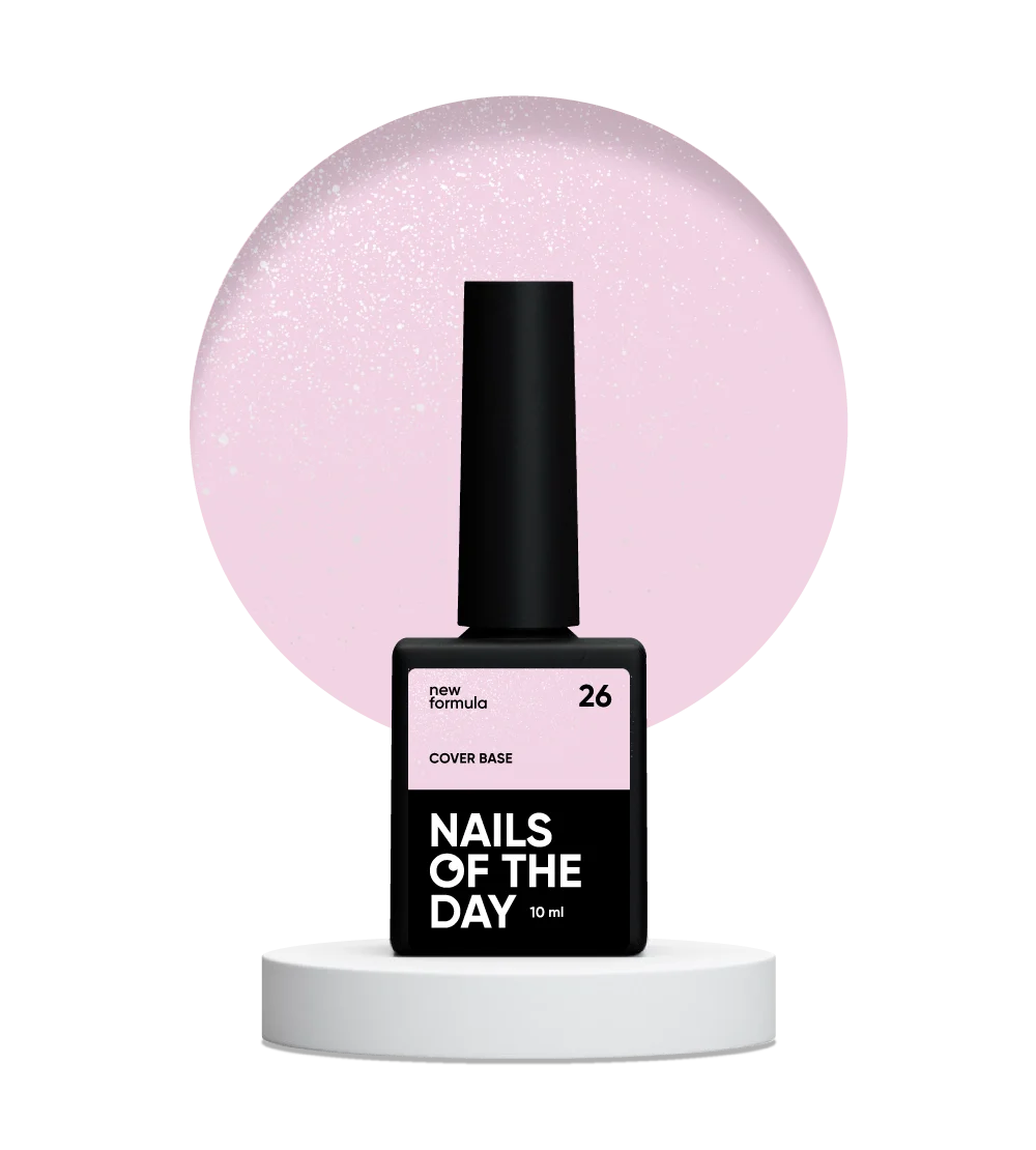 Nailsoftheday Base de cobertura NUEVA Fórmula 26: rosa suave con brillo plateado, con un brillo más frío, capa base de camuflaje para uñas, 10 ml