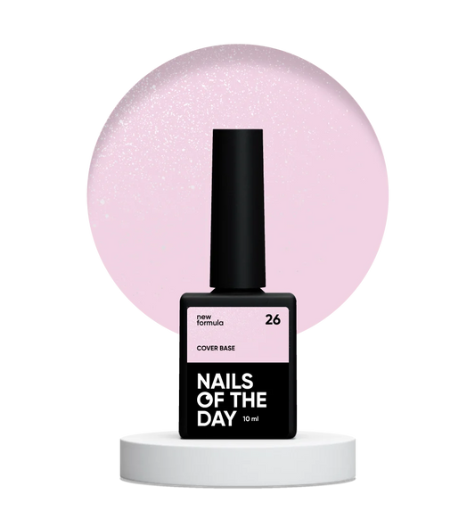 Nailsoftheday Base de cobertura NUEVA Fórmula 26: rosa suave con brillo plateado, con un brillo más frío, capa base de camuflaje para uñas, 10 ml