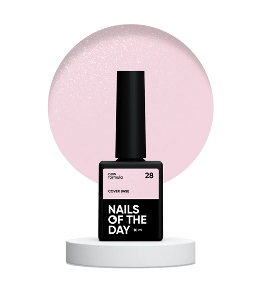 Nailsoftheday Base de cobertura NUEVA Fórmula 28: polvo rosa translúcido con brillo plateado, capa base de camuflaje para uñas, 10 ml