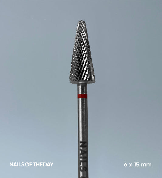 Fresa Nailsoftheday Cono — fresa de marca cono de carburo rojo, 6*15 mm.