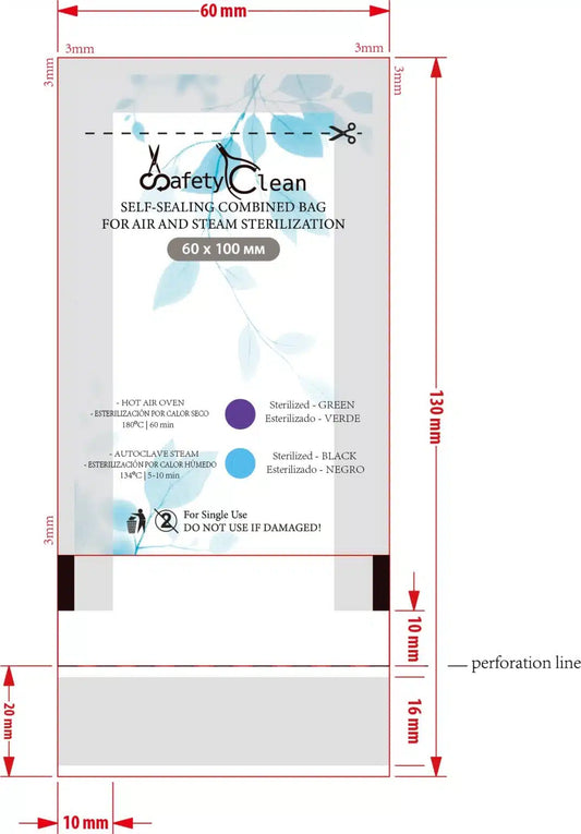 Bolsas de Esterilización 60×100, Azul Combinadas – Transparentes. Doble Indicador, 100 uds.