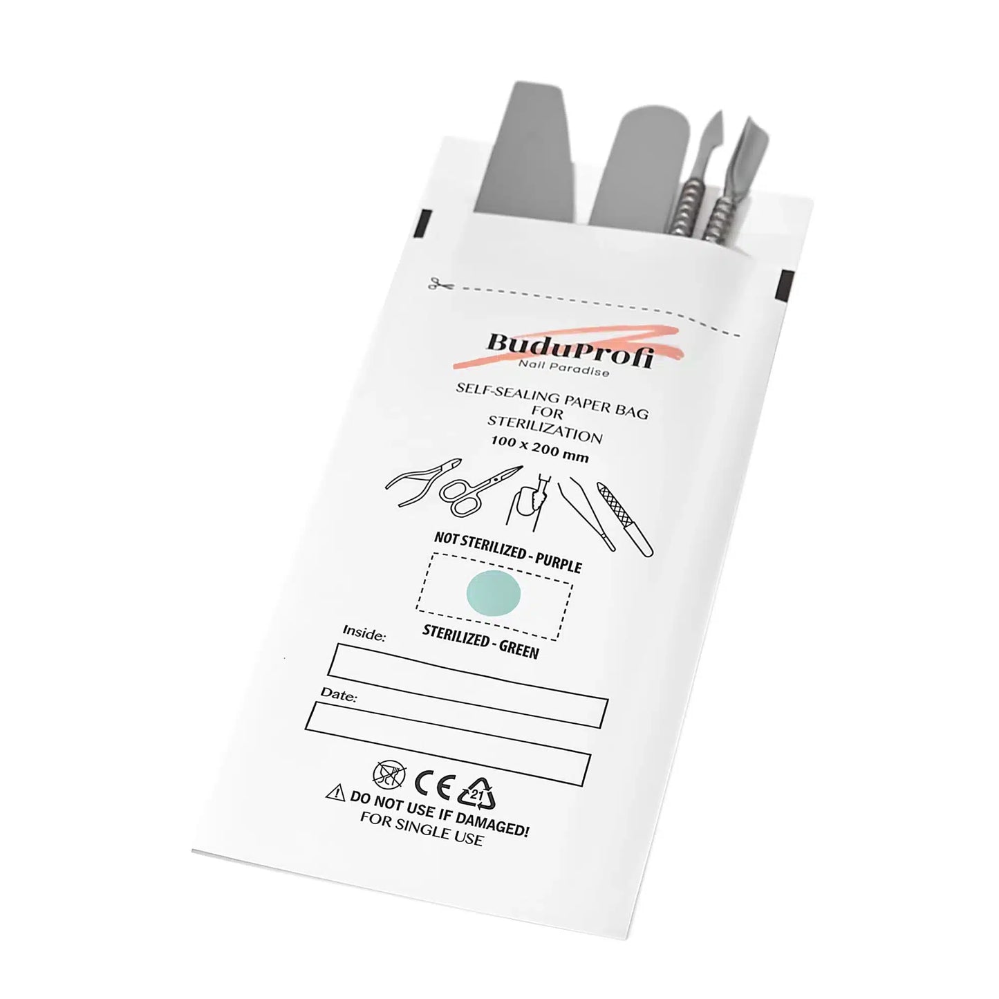 Bolsas de Esterilización 100 x 200, Blancos, con Indicador, 100 uds.