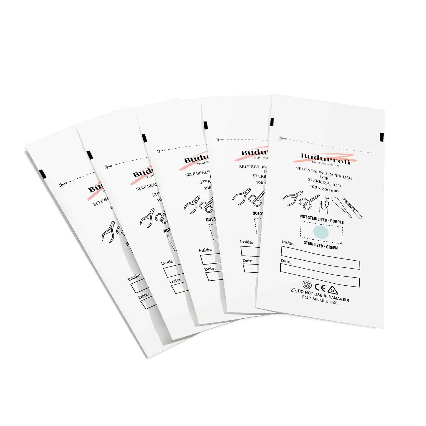 Bolsas de Esterilización 100 x 200, Blancos, con Indicador, 100 uds.