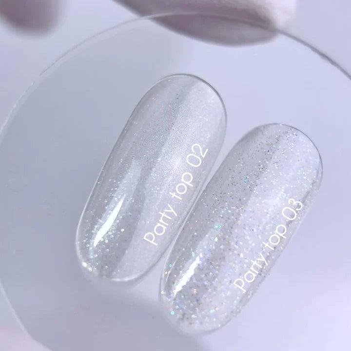 NAILSOFTHEDAY Party top 03 - transparente con brillo holográfico sin capa adhesiva para uñas, 10 ml