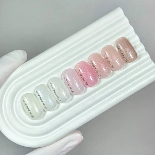 Nailsoftheday Base de cobertura NUEVA Fórmula 27: rosa con brillo plateado, tiene un tono rosado frío más profundo, capa base de camuflaje para uñas, 10 ml