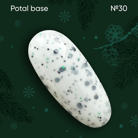 NAILSOFTHEDAY Potal base 30 — base lechosa con brillo negro y verde, 10 ml