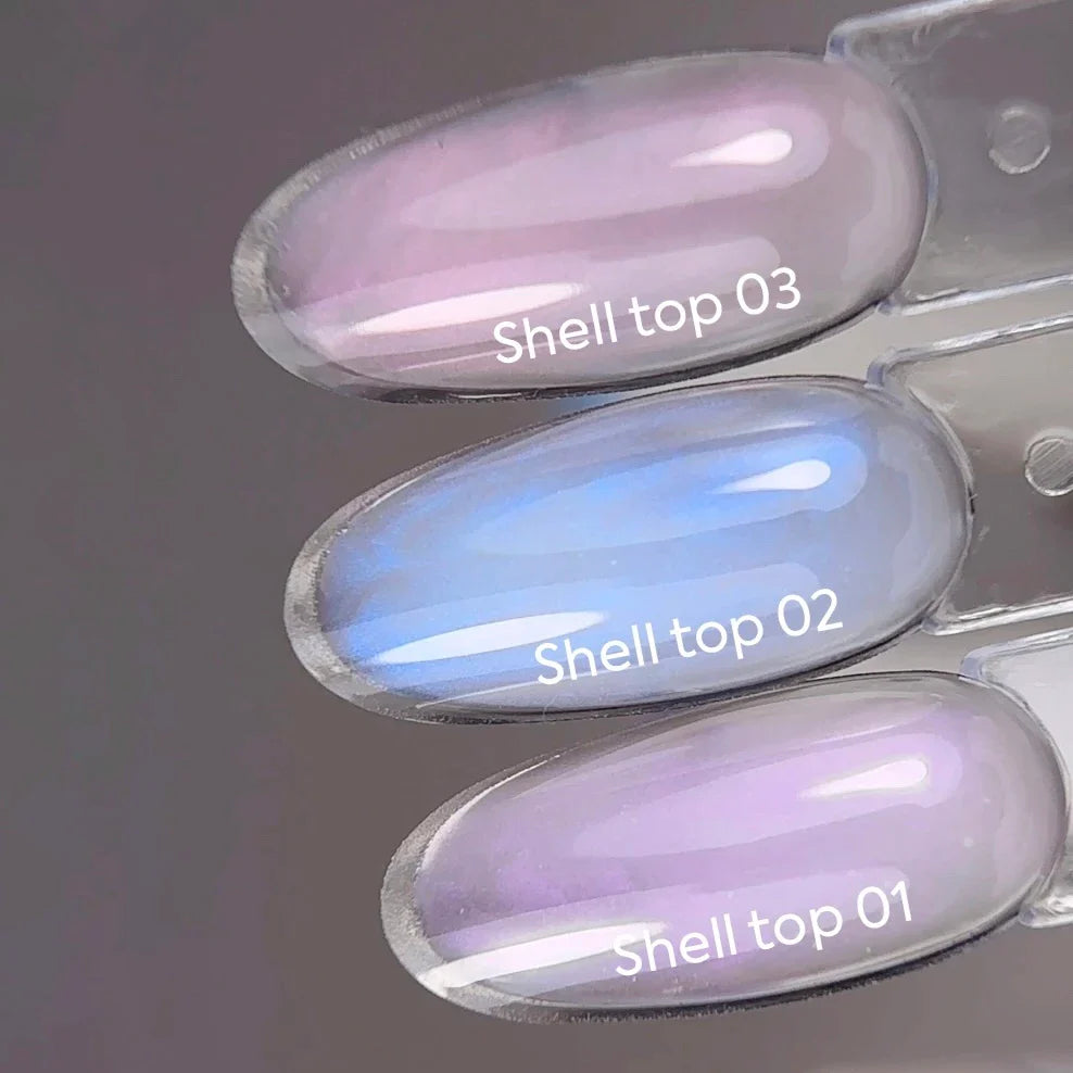 NAILSOFTHEDAY Shell top 02 nueva fórmula: un top perlado con una iridiscencia azul sin capa pegajosa, 10 ml