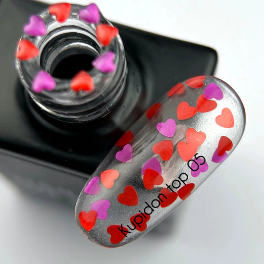 NAILSOFTHEDAY Kupidon top 05 — top con corazones de color rojo intenso y carmesí, sin capa pegajosa, 10 ml