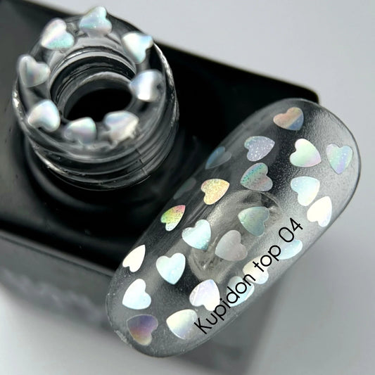 NAILSOFTHEDAY Kupidon top 04 — top con corazones holográficos, sin capa adhesiva, 10 ml