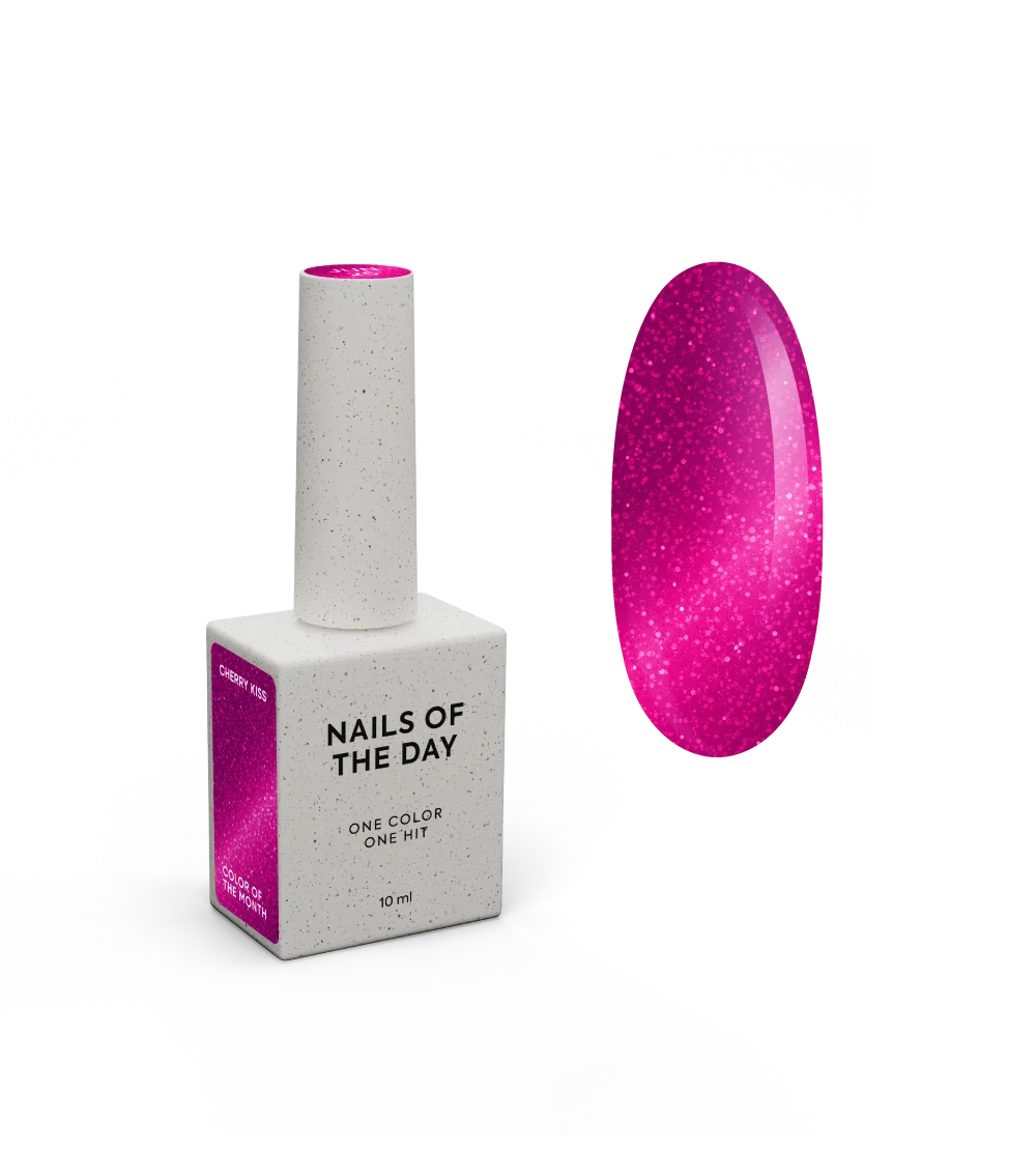 NAILSOFTHEDAY Color del mes junio de 2025 Cherry Kiss: el color del mes es un rosa intenso con efecto de ojo de gato, superpuesto en una capa, 10 ml