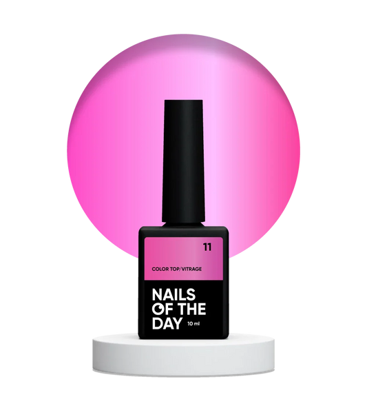 NAILSOFTHEDAY Color Top/Vitrage 11 — vidriera translúcida de color rosa brillante, 10 ml