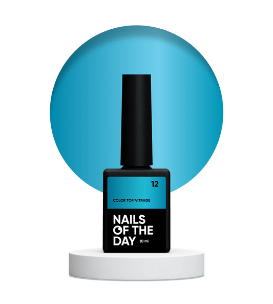 NAILSOFTHEDAY Color Top/Vitrage 12 — vitral translúcido azul saturado, 10 ml