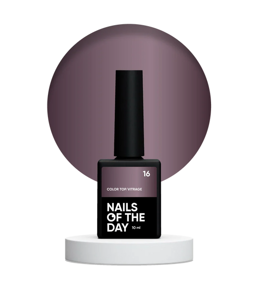 NAILSOFTHEDAY Color Top/Vitrage 16 — vitral ciruela espolvoreado translúcido, 10 ml
