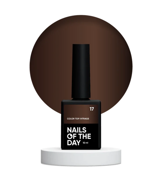 NAILSOFTHEDAY Color Top/Vitrage 17 — Top Coat Vitrage Chocolate Negro Semitransparente, 10 ml