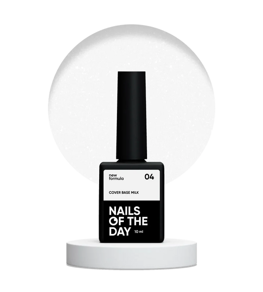 Nailsoftheday Base de cobertura NUEVO Fórmula leche 04: recubrimiento base de camuflaje lechoso con brillo plateado para uñas, 10 ml