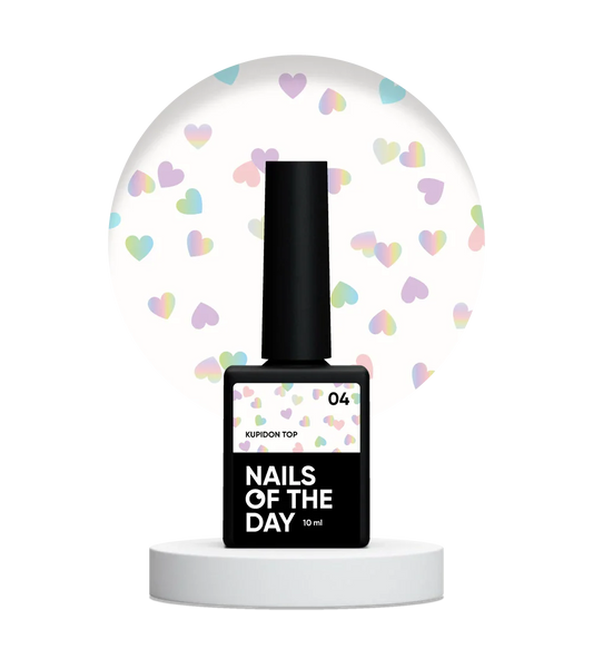 NAILSOFTHEDAY Kupidon top 04 — top con corazones holográficos, sin capa adhesiva, 10 ml