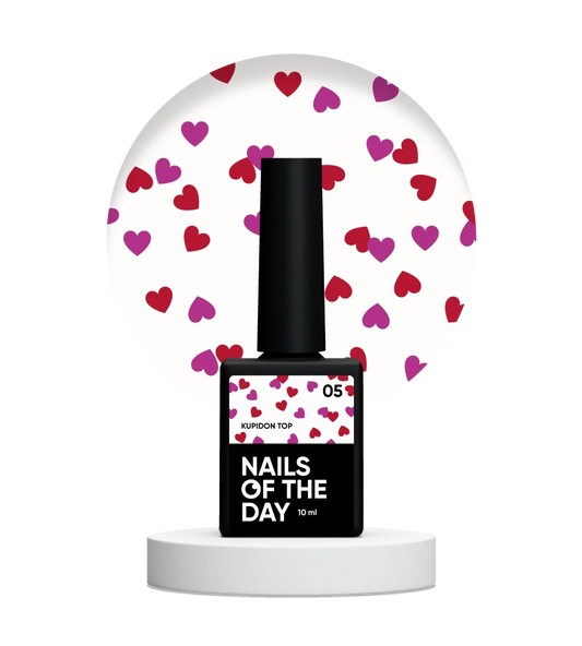 NAILSOFTHEDAY Kupidon top 05 — top con corazones de color rojo intenso y carmesí, sin capa pegajosa, 10 ml