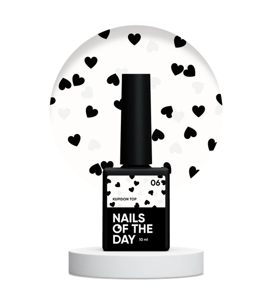 NAILSOFTHEDAY Kupidon top 06 — top con corazones blancos y negros, sin capa pegajosa, 10 ml