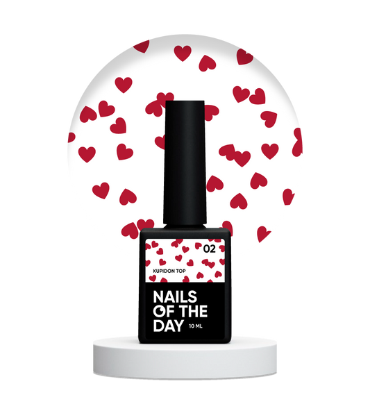 NAILSOFTHEDAY Kupidon top 02 — recubrimiento de acabado delicado para uñas con elegantes corazones burdeos, sin capa pegajosa, 10 ml