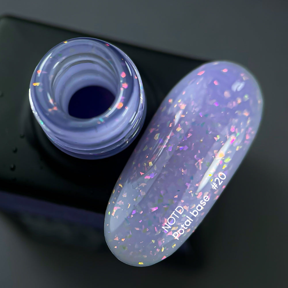 NAILSOFTHEDAY Potal base 20 – base violeta suave con elegantes hologramas de potal, 10 ml