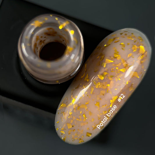 NAILSOFTHEDAY Potal base 12 - base beige con potal dorado, 10 ml