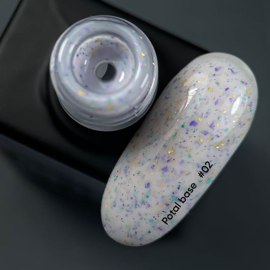 NAILSOFTHEDAY Potal base 02 - base azul lechoso con potal (potal dorado-violeta y turquesa), 10 ml