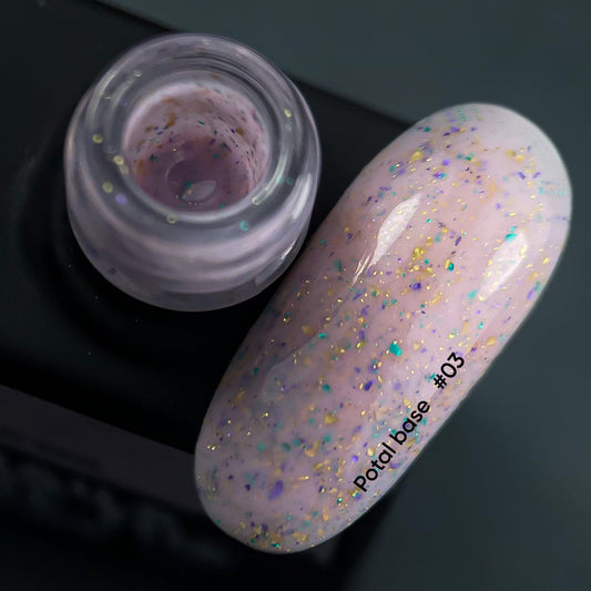 NAILSOFTHEDAY Potal base 03 - base violeta lechosa con potal (potal morado dorado y verde), 10 ml