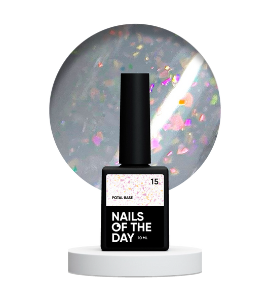 NAILSOFTHEDAY Potal base 15 – base lechosa suave con elegante potal holográfico, 10 ml