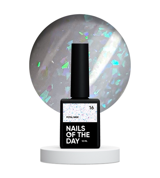 NAILSOFTHEDAY Potal base 16 – base lechosa suave con elegante potal holográfico, 10 ml