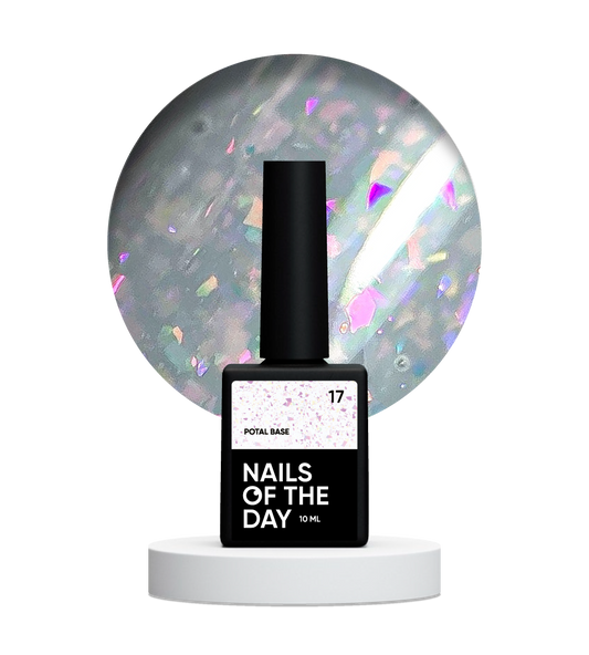 NAILSOFTHEDAY Potal base 17 – base lechosa suave con elegante potal holográfico, 10 ml