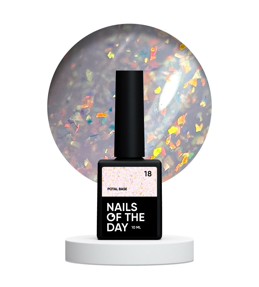 NAILSOFTHEDAY Potal base 18 – base lechosa suave con elegante potal holográfico, 10 ml