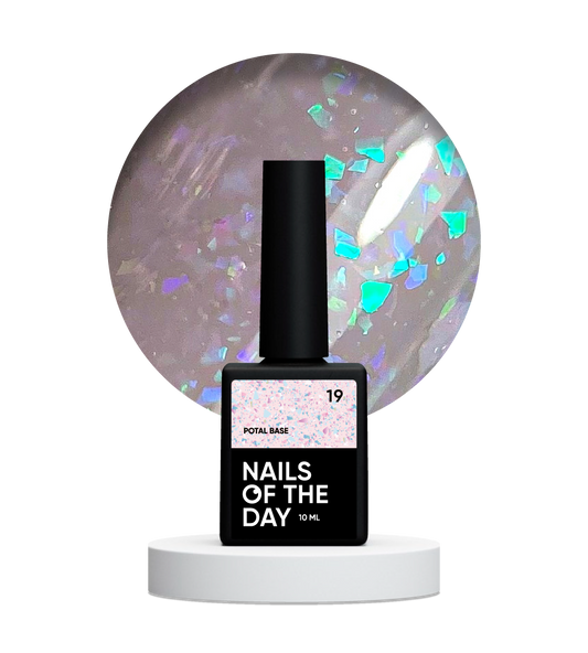NAILSOFTHEDAY Potal base 19 – base lechosa suave con elegante potal holográfico, 10 ml