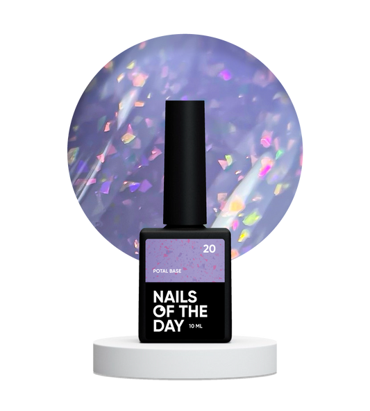 NAILSOFTHEDAY Potal base 20 – base violeta suave con elegantes hologramas de potal, 10 ml