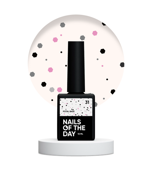 NAILSOFTHEDAY Potal base 31 - base de leche con brillo negro y rosa, 10 ml