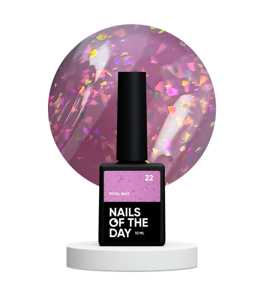 NAILSOFTHEDAY Potal base 22 – base rosa-lila con elegantes hologramas de potal, 10 ml