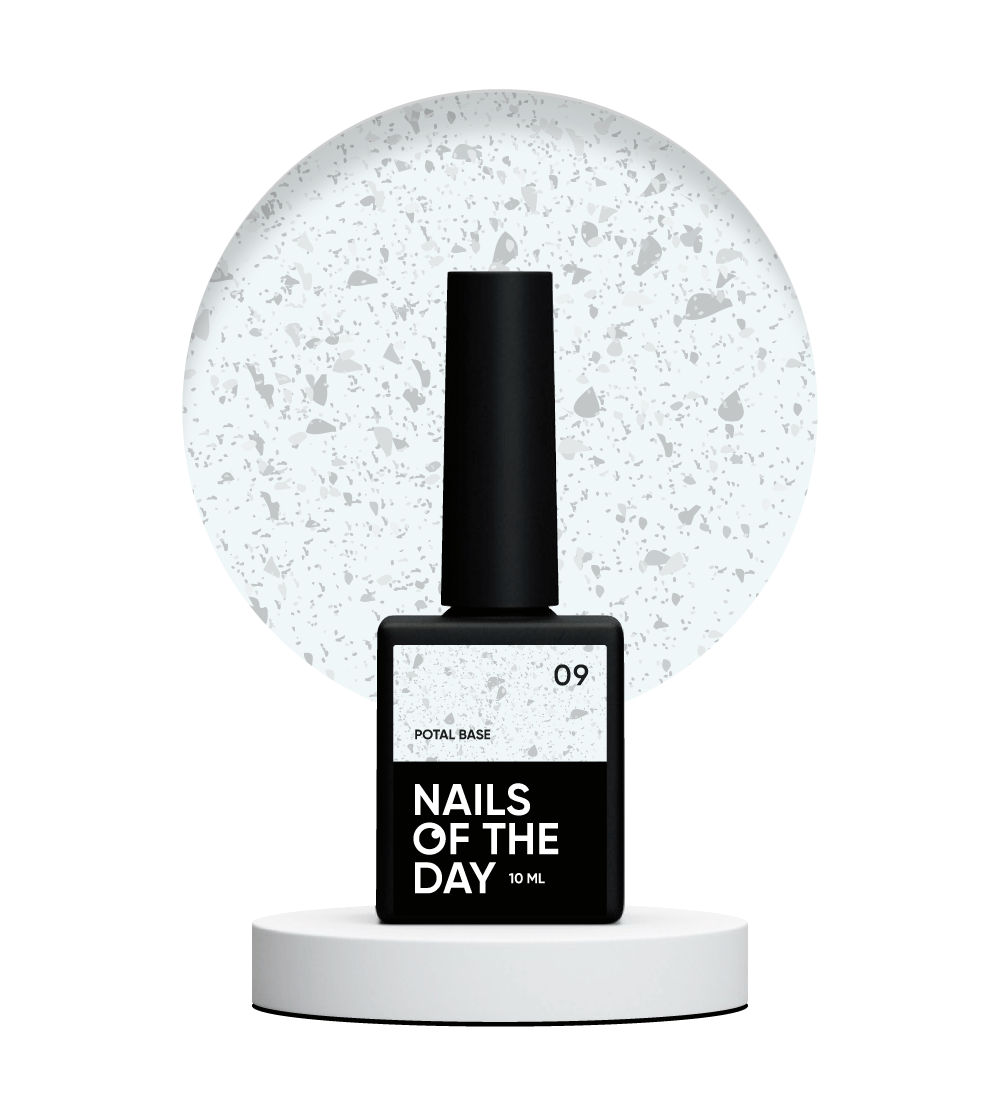 NAILSOFTHEDAY Potal base 09 - base leche-plata con potal plateado, 10 ml