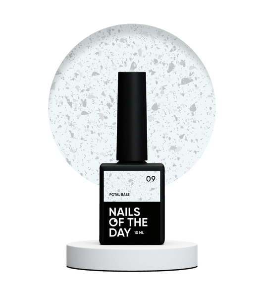 NAILSOFTHEDAY Potal base 09 - base leche-plata con potal plateado, 10 ml