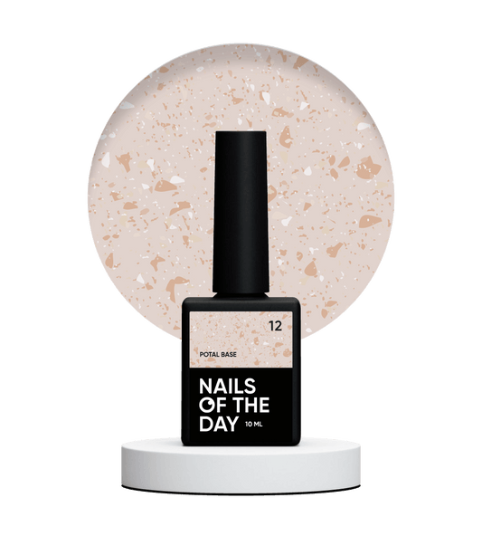 NAILSOFTHEDAY Potal base 12 - base beige con potal dorado, 10 ml