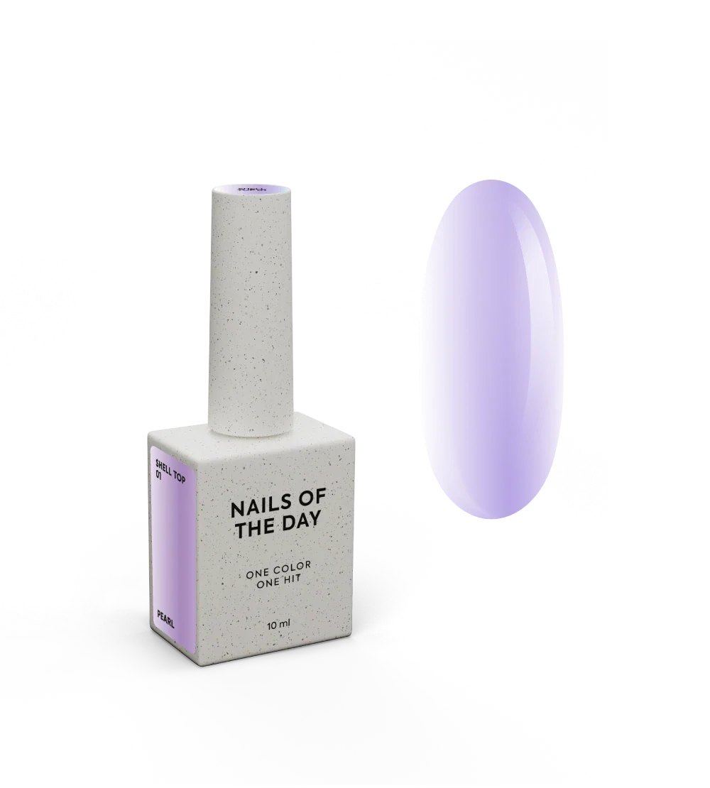 NAILSOFTHEDAY Shell top 01 nueva fórmula: una parte superior nacarada con un toque púrpura iridiscente sin una capa pegajosa, 10 ml