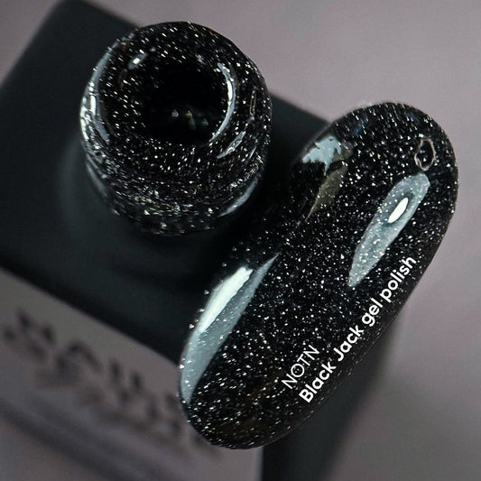 NAILSOFTHENIGHT Esmalte en gel Black Jack: esmalte en gel reflectante negro con brillo plateado para uñas, 10 ml