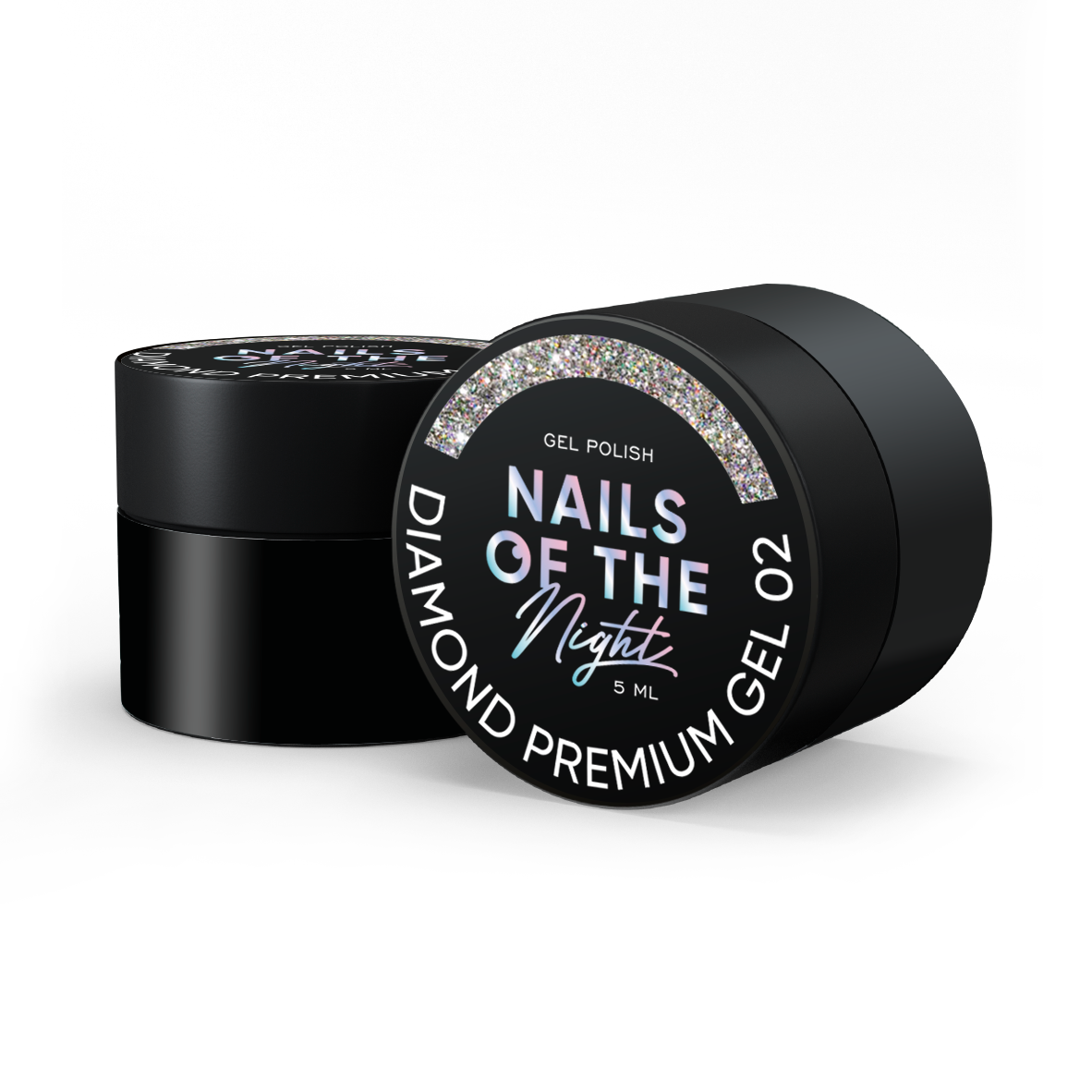 NAILSOFTHENIGHT Diamond Premium gel – esmalte en gel 02 — esmalte en gel holográfico plateado con esmalte de uñas metálico fino, 5 ml