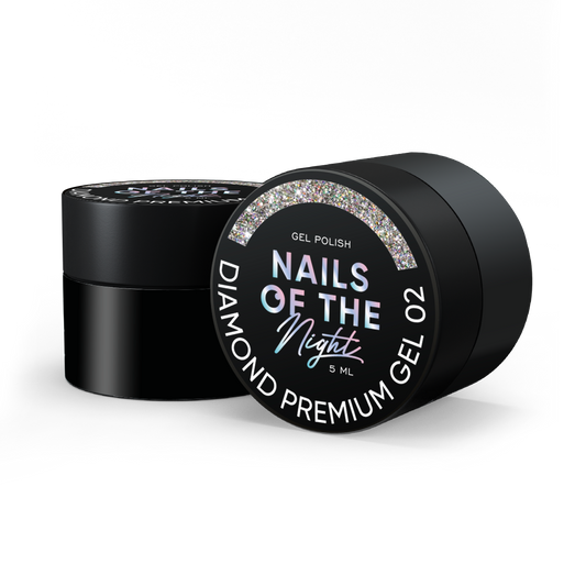 NAILSOFTHENIGHT Diamond Premium gel – esmalte en gel 02 — esmalte en gel holográfico plateado con esmalte de uñas metálico fino, 5 ml