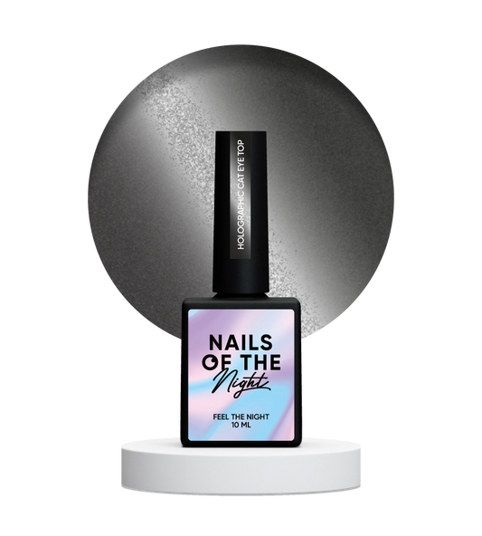 NAILSOFTHENIGHT Holographic Top Cat eye: un top holográfico con efecto ojo de gato para uñas sin capa pegajosa, 10 ml