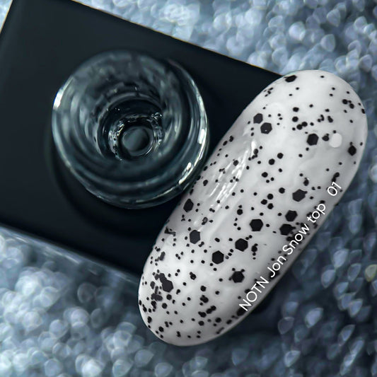 NAILSOFTHENIGHT Jon Snow top 01 - capa superior con hexágonos negros de diferentes tamaños, sin capa pegajosa, 10 ml